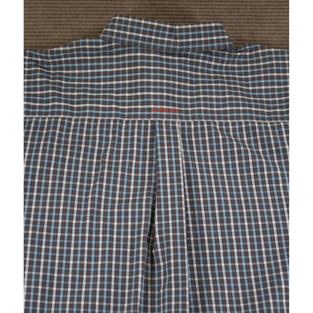 Ariat Pro Series Men XL Blue Grey Plaid Western Button Down Shirt Pocket - Picture 7 of 8